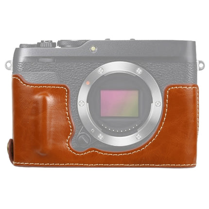 1/4 inch Thread PU Leather Camera Half Case Base for FUJIFILM XE4 (Brown)-garmade.com