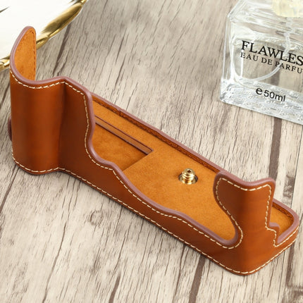 1/4 inch Thread PU Leather Camera Half Case Base for FUJIFILM X-T4 (Brown)-garmade.com