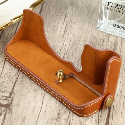 1/4 inch Thread PU Leather Camera Half Case Base for FUJIFILM XT200 (Brown)-garmade.com