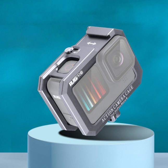 RUIGPRO for GoPro HERO10 Black / HERO9 Black Metal Border Frame Mount Protective Cage with Dual Cold Shoes Base (Silver Grey)-garmade.com