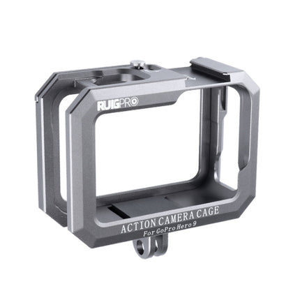 RUIGPRO for GoPro HERO10 Black / HERO9 Black Metal Border Frame Mount Protective Cage with Dual Cold Shoes Base (Silver Grey)-garmade.com