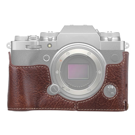 1/4 inch Thread Litchi Texture PU Leather Camera Half Case Base for FUJIFILM X-T4 (Coffee)-garmade.com