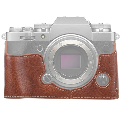 1/4 inch Thread Litchi Texture PU Leather Camera Half Case Base for FUJIFILM X-T4 (Brown)-garmade.com