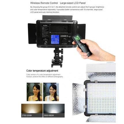 Godox LEC308C II 308LEDs Dimmable Photography Light 860LUX Professional Vlogging Video & Photo Studio Light for Canon / Nikon DSLR Cameras (Black)-garmade.com