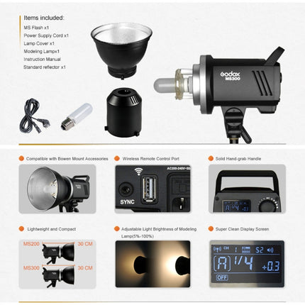 Godox MS300 Studio Flash Light 300Ws Bowens Mount Studio Speedlight(US Plug)-garmade.com