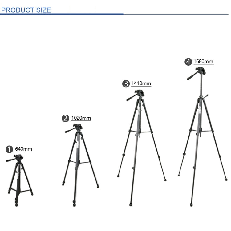 WeiFeng WT-3560 3-Section Folding Legs Live Broadcast Aluminum Alloy Tripod Mount (Black)-garmade.com