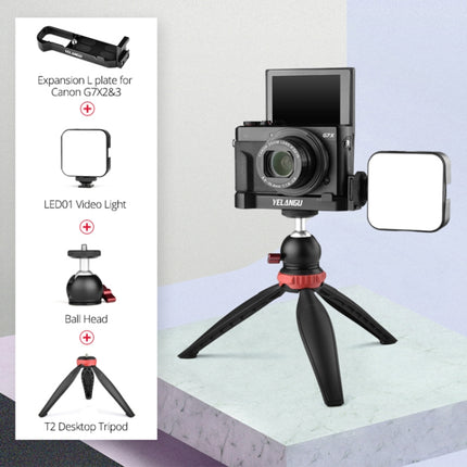 YELANGU CL9-A Camera Expansion Board Base L Plate Kit with LED Light + Tripod + Ball-head for Canon G7X2/ G7X3(Black)-garmade.com