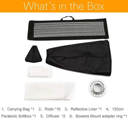 Godox P90L Diameter 90cm Parabolic Softbox Reflector Diffuser for Studio Speedlite Flash Softbox (Black)-garmade.com