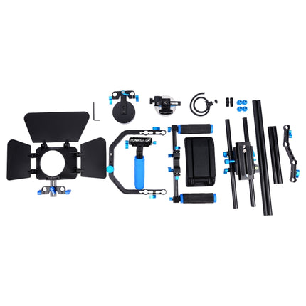 YELANGU D206 C-Type Handle Camera Shoulder Rigs Mount Kit with Matte Box & Follow Focus(Blue)-garmade.com