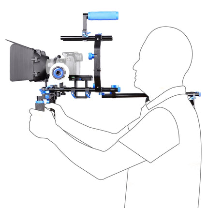 YELANGU D206 C-Type Handle Camera Shoulder Rigs Mount Kit with Matte Box & Follow Focus(Blue)-garmade.com