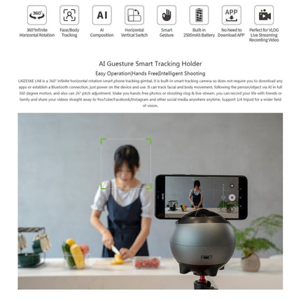 LAIZESKE LA8 Smart Robot Cameraman 360 Degree Auto Tracking Phone Holder (Grey)-garmade.com