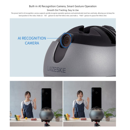 LAIZESKE LA8 Smart Robot Cameraman 360 Degree Auto Tracking Phone Holder (Grey)-garmade.com