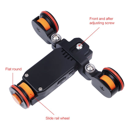 YELANGU L4X Camera Wheel Dolly II Electric Track Slider 3-Wheel Video Pulley Rolling Dolly Car with Remote Control for DSLR / Home DV Cameras, GoPro, Smartphones, Load: 3kg-garmade.com
