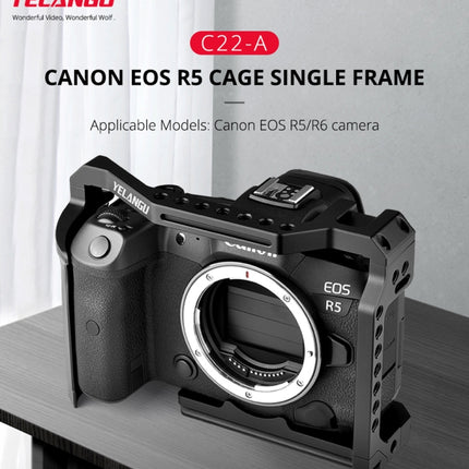 YELANGU C22-A YLG0334B-A Video Camera Cage Stabilizer for Canon EOS R5/R6/R(Black)-garmade.com