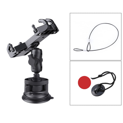 Single Suction Cup Mount Phone Holder with Tripod Adapter & Steel Tether & Safety Buckle (Black)-garmade.com