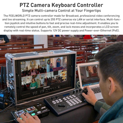FEELWORLD KBC10 PTZ Camera Controller with Joystick and Keyboard Control ,Support PoE(EU Plug)-garmade.com