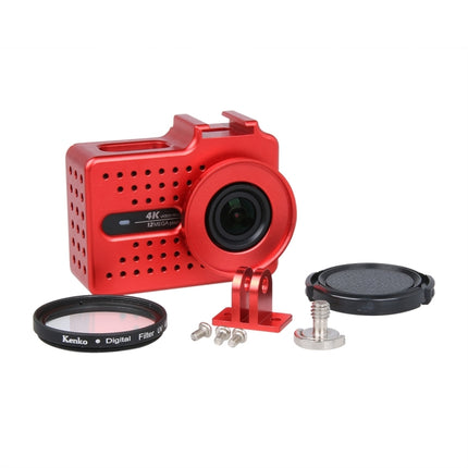 CNC Aluminum Alloy Housing Protective Case with UV Filter & Lens Protective Cap for Xiaomi Xiaoyi Yi II 4K Sport Action Camera(Red)-garmade.com