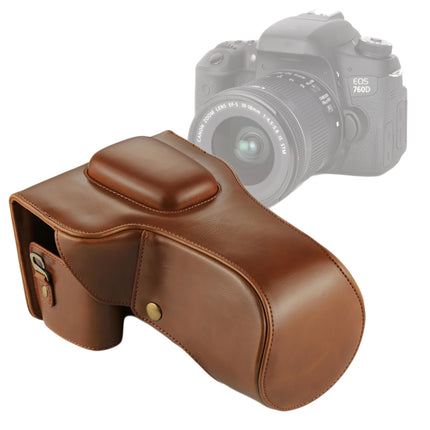 Full Body Camera PU Leather Case Bag for Canon EOS 760D / 750D (18-135mm Lens) (Coffee)-garmade.com
