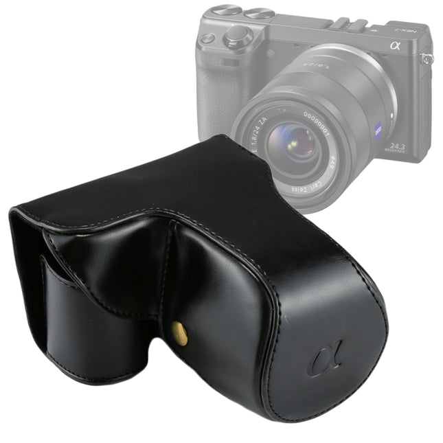 Full Body Camera PU Leather Case Bag with Strap for Sony NEX 7 / F3 (18-55mm Lens)(Black)-garmade.com