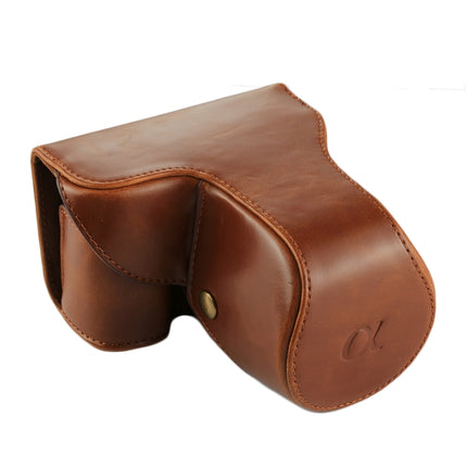 Full Body Camera PU Leather Case Bag with Strap for Sony NEX 7 / F3 (18-55mm Lens)(Brown)-garmade.com