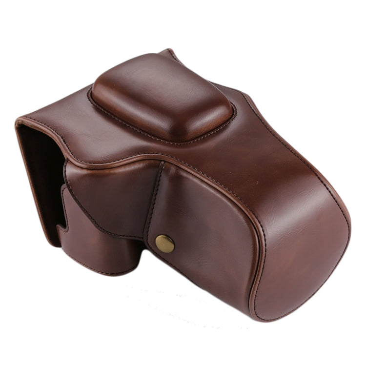 Full Body Camera PU Leather Case Bag for Canon EOS 200D (18-55mm Lens)(Coffee)-garmade.com