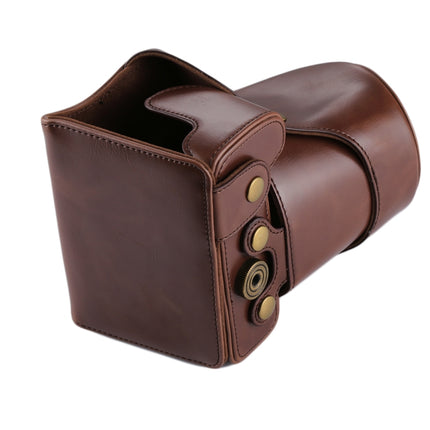 Full Body Camera PU Leather Case Bag for Canon EOS 200D (18-55mm Lens)(Coffee)-garmade.com