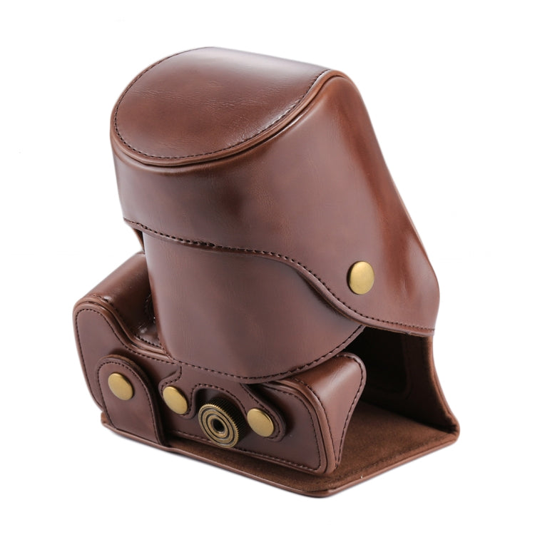 Full Body Camera PU Leather Case Bag for Canon EOS 200D (18-55mm Lens)(Coffee)-garmade.com