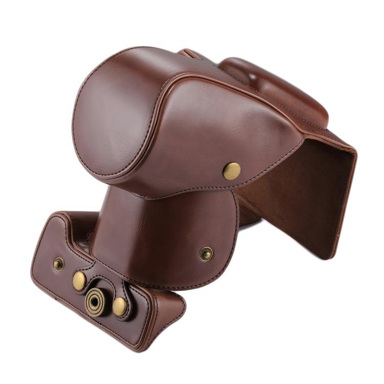 Full Body Camera PU Leather Case Bag for Canon EOS 200D (18-55mm Lens)(Coffee)-garmade.com