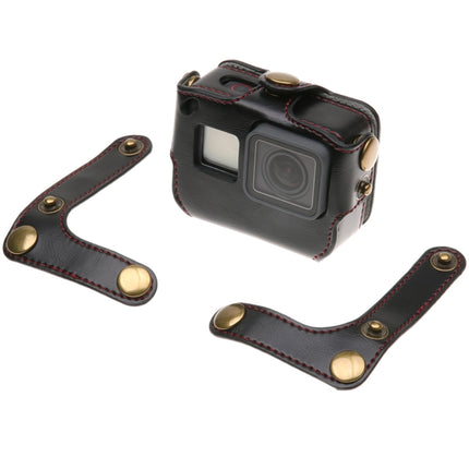 For GoPro HERO7 Black /6 /5 PU Leather Housing Case with Neck Strap & Buttons(Black)-garmade.com