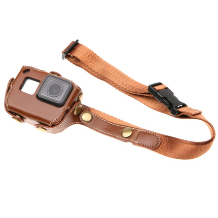 For GoPro HERO7 Black /6 /5 PU Leather Housing Case with Neck Strap & Buttons(Coffee)-garmade.com