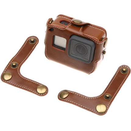 For GoPro HERO7 Black /6 /5 PU Leather Housing Case with Neck Strap & Buttons(Coffee)-garmade.com