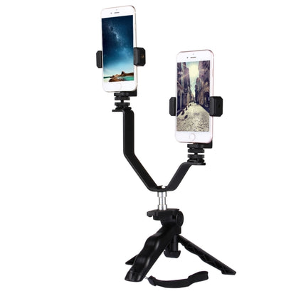 Smartphone Live Broadcast Bracket Grip Folding Tripod Holder Kits with 2x Phone Clips , For iPhone, Galaxy, Huawei, Xiaomi, HTC, Sony, Google and other Smartphones-garmade.com