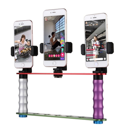 Smartphone Live Broadcast Bracket Dual Hand-held Selfie Mount Kits with 2x V-Bracket + 3x Phone Clips, For iPhone, Galaxy, Huawei, Xiaomi, HTC, Sony, Google and other Smartphones-garmade.com