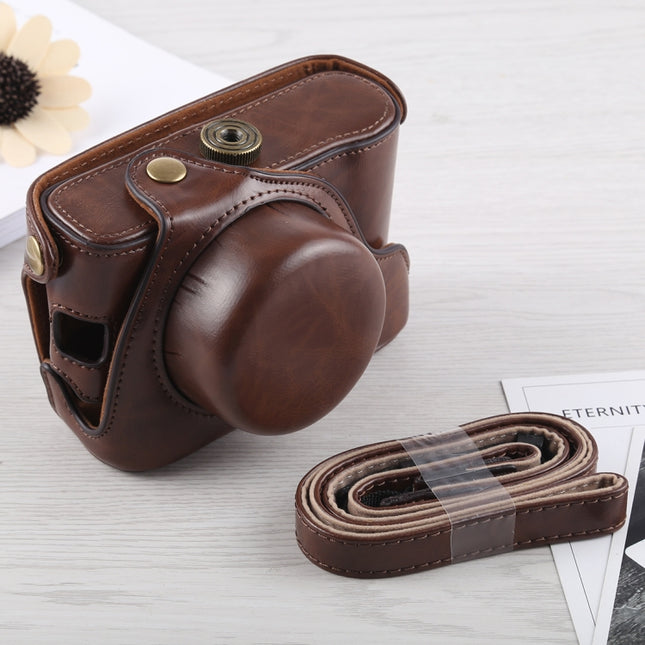 Full Body Camera PU Leather Case Bag with Strap for Fujifilm X100F (Coffee)-garmade.com