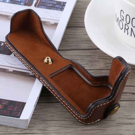 1/4 inch Thread PU Leather Camera Half Case Base for Canon EOS M5(Coffee)-garmade.com