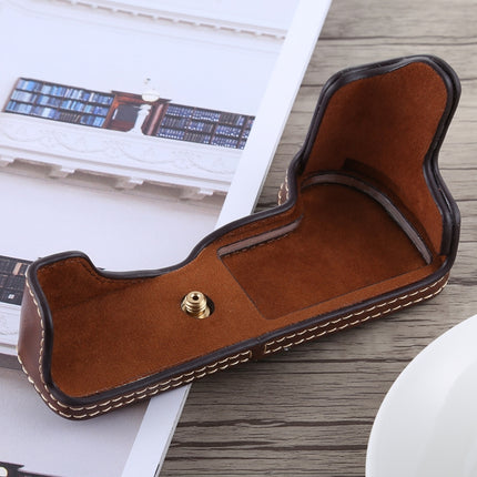 1/4 inch Thread PU Leather Camera Half Case Base for Canon EOS M5(Coffee)-garmade.com