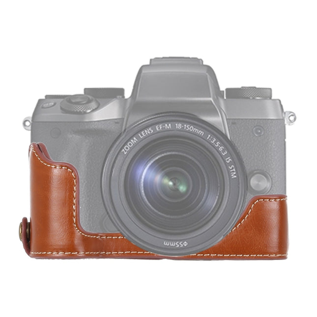 1/4 inch Thread PU Leather Camera Half Case Base for Canon EOS M5(Brown)-garmade.com