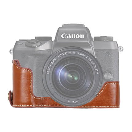 1/4 inch Thread PU Leather Camera Half Case Base for Canon EOS M5(Brown)-garmade.com