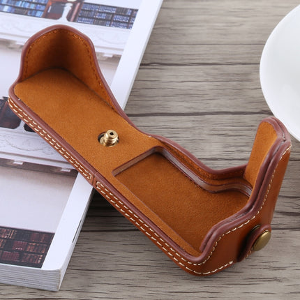 1/4 inch Thread PU Leather Camera Half Case Base for Canon EOS M5(Brown)-garmade.com