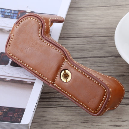1/4 inch Thread PU Leather Camera Half Case Base for Canon EOS M5(Brown)-garmade.com