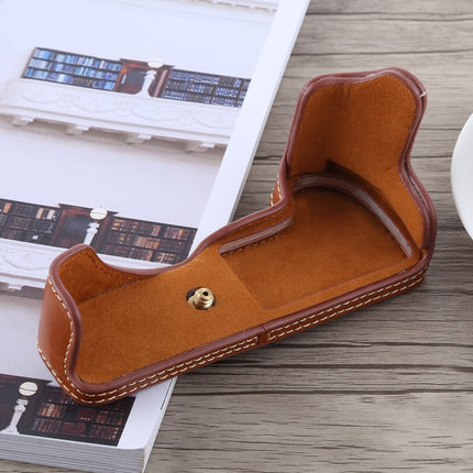 1/4 inch Thread PU Leather Camera Half Case Base for Canon EOS M5(Brown)-garmade.com
