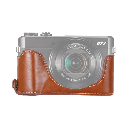 1/4 inch Thread PU Leather Camera Half Case Base for Canon G7 X Mark II (Brown)-garmade.com