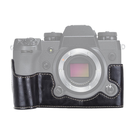 1/4 inch Thread PU Leather Camera Half Case Base for FUJIFILM X-H1 (Black)-garmade.com