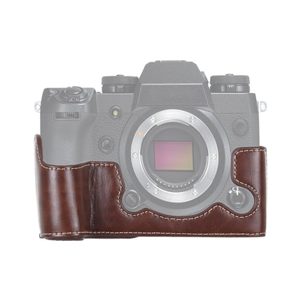 1/4 inch Thread PU Leather Camera Half Case Base for FUJIFILM X-H1 (Coffee)-garmade.com