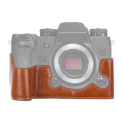 1/4 inch Thread PU Leather Camera Half Case Base for FUJIFILM X-H1 (Brown)-garmade.com
