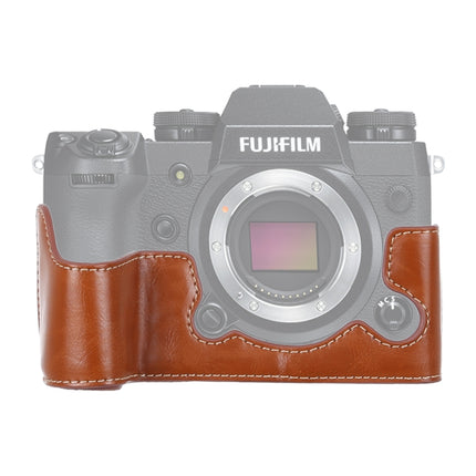 1/4 inch Thread PU Leather Camera Half Case Base for FUJIFILM X-H1 (Brown)-garmade.com