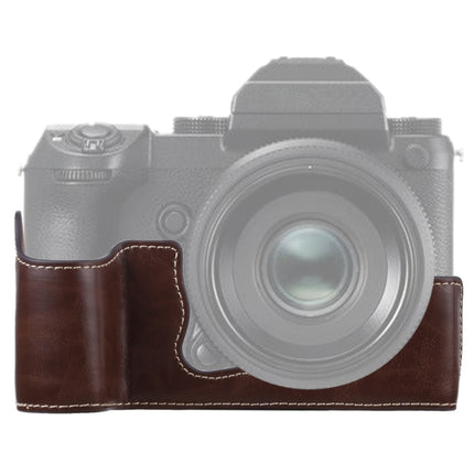 1/4 inch Thread PU Leather Camera Half Case Base for FUJIFILM GFX 50S (Coffee)-garmade.com