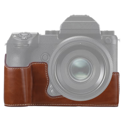 1/4 inch Thread PU Leather Camera Half Case Base for FUJIFILM GFX 50S (Brown)-garmade.com