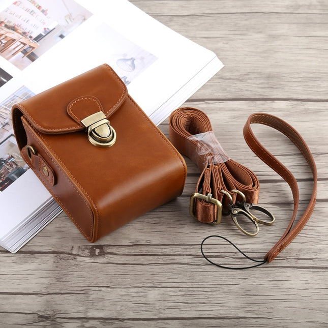 Full Body Camera Buckle Lock PU Leather Case Bag with Hand Strap & Neck Strap for Canon G7X II / G9X Mark II, Sony RX100 / M2(Brown)-garmade.com