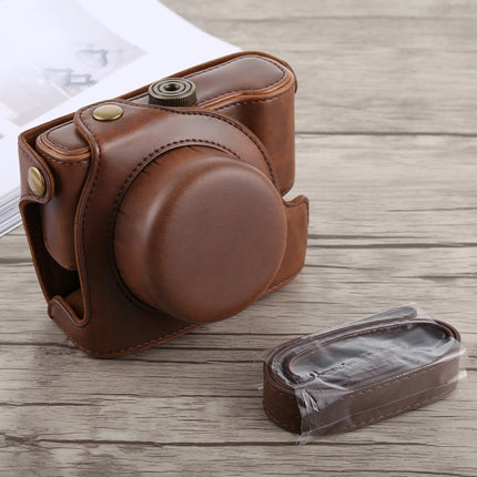 Full Body Camera PU Leather Case Bag with Strap for Panasonic LUMIX LX100(Coffee)-garmade.com